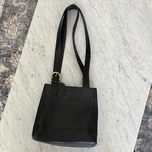 Coach Vintage Black Leather Shoulder Bag with Gold Buckle Accents Waverly Soho